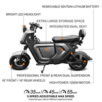 Motocicleta Eléctrica al Por Mayor de Fábrica, Motor de 1200W, Ruedas de 14 Pulgadas, Velocidad Máxima de 55 km/h, Autonomía de hasta 140 km para Adultos