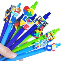Nouvelle édition – Série de stylos multicolores à thème sensibilisation à l'autisme, avec patch en PVC souple, stylo créatif pour promotion