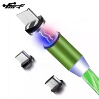 Kabel Pengisian Daya Magnetik LED Mengalir 6ft 2A 1M PVC Standar USB Data iPhone Tembaga Murni Stok Campuran FMC 3-in-1 Non-Shielded