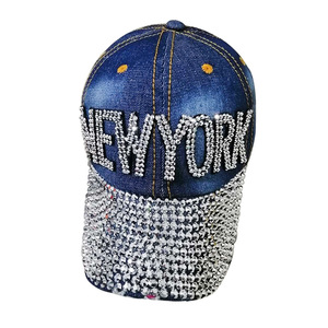 46 Farben Großhandel Hip-Hop-Designs Waschbare Denim-Baseballkappe Individualisierte Bling-Strass-Logo-Kappe - Product Image 3