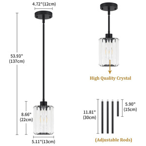 Lámpara colgante de cristal redonda negra E27 LED con altura ajustable para cocina, barra o isla - Product Image 5