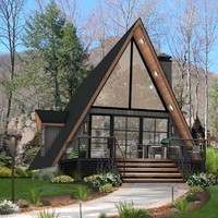 Rumah Prefab A-Frame Baja Ringan Modern, Kabin Segitiga Modular, Rumah Mungil untuk Resort, Villa, Airbnb, Hotel