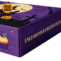 Boîte d'expédition de desserts ondulée violette réutilisable et écologique sur le thème d'Halloween, personnalisable avec texte de marque, pour emballage de pâtisseries et bonbons