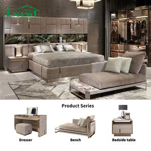 <span class=keywords><strong>Lit</strong></span> king size en cuir moderne de luxe avec grande tête de <span class=keywords><strong>lit</strong></span> capitonnée, ensemble de chambre haut de gamme pour villa, solution tout-en-un pour l'ameublement de la maison - Product Image 1