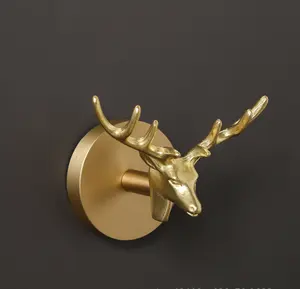 Creative Hook Metal Animal Head Decor Wall Art Hole-free Knob And Handle Reindeer Key Hanger Animal Head Wall Decoration Hook