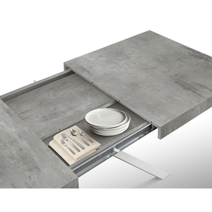 Fulvio Extendable <b>Dining</b> <b>Table</b> 95 To 145 Cm Cement Grey Melamine Top <b>White</b> Crossed Legs Internal Use - Product Image 3