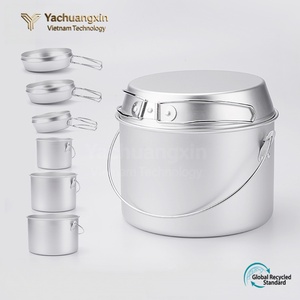 Ensemble de cuisine de camping en aluminium pour l'extérieur, casserole portable avec couvercle, poêle à frire, design minimaliste pour pique-nique et randonnée - Product Image 4