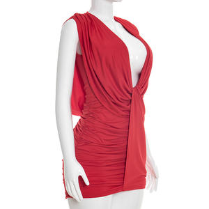 Viviblook J26DS034 Nouvelle robe d'été pour femmes, nouvelle robe sexy moulante plissée, couleur unie, sans bretelles, mini robe décontractée pour femmes - Product Image 5