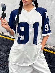 เสื้อฟุตบอลอเมริกันโอเวอร์ไซส์สำหรับผู้หญิงเสื้อสแปนเด็กซ์/ โพลีเอสเตอร์ระบายอากาศได้ดีสำหรับฤดูร้อนงาน OEM ตามสั่ง - Product Image 4