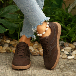 Baskets de sport vintage en <span class=keywords><strong>cuir</strong></span> véritable <span class=keywords><strong>marron</strong></span> pour <span class=keywords><strong>femme</strong></span> - Nouveauté 2026, chaussures de sport décontractées plates à lacets, polyvalentes, blanches - Product Image 5