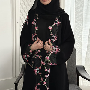 Versandfertige Bestickte Spitzenbesetzte Strickjacke Robe Kleid mit Pailletten und Schnürung Islamische Vestidos Lange Robe Jalabiya Kaftan Eid Abaya - Product Image 5