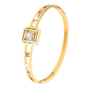 Bracelet ODM en acier inoxydable de haute qualité, style minimaliste et tendance, géométrique carré, zircon, ouvrable, creux, rond, zircon - Product Image 5