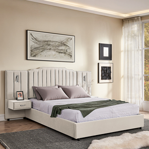 Cama de Plataforma Ajustable Tamaño Queen, Moderna, de Madera de Pino, Tapizada, con Cabecera de Terciopelo con Diseño Floral, Ideal para Apartamentos, Suave - Product Image 1