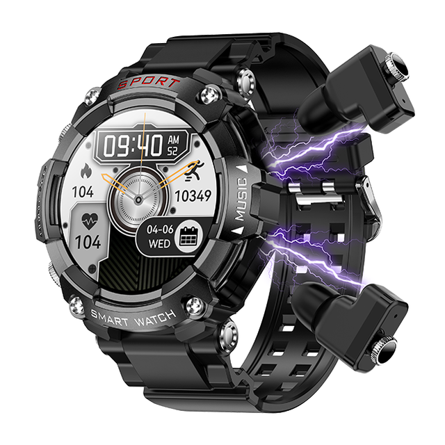 2026 T96 Fashion Smartwatch with 1.52inch Screen 2-in-1 TWS Earbuds Waterproof IP67 Sports Health Monitoring Wireless Headphones