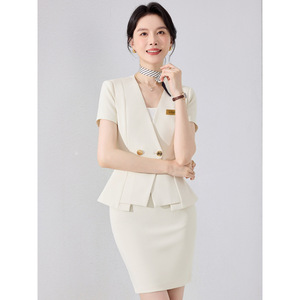 Women's Short Sleeve Suit Set Navy Blue Reception Uniform For Hotel Office <b>Work</b> Spring 2026 - Product Image 4