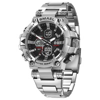 Jam Tangan Pria SMAEL New Mens Charm 8096 Tali Baja Anti Karat Digital Quartz 5BAR Tahan Air Alarm Kronograf Stopwatch Sport