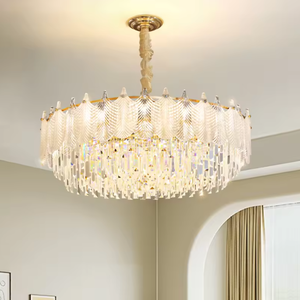 Trending Chandelier Gold Crystal Chandelier <b>Modern</b> Round Drum <b>LED</b> Pendant <b>Light</b> Warm White for Living Room - Product Image 4