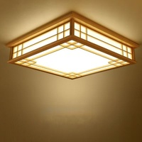 Luminaire LED moderne de style japonais, base en bois, couvercle en acrylique, hauteur réglable, température de couleur multiple, télécommande, luminaires de plafond