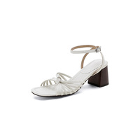 Sandales à talon carré pour femme, style bohème féminin, à brides multiples torsadées, avec bride cheville, antidérapantes, vente en gros, logo personnalisé