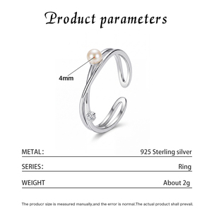 S925 <b>Silver</b> Double Layer Cross Freshwater Pearl Open <b>Ring</b> Minimalist CZ Geometric <b>Adjustable</b> Pearl Jewelry for Women - Product Image 6