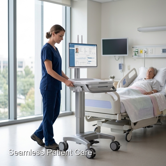 State-of-the-art Hospital Medical Computer Trolley Cart developed by Keling Medical for caregivers
