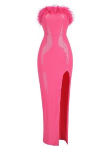 Abito da giorno formale in tessuto pettinato tinta unita, modello tubino con spacco, lunghezza al ginocchio, con piume, traspirante, taglie S/M/L, vita naturale, lavabile, estivo - Product Image 1