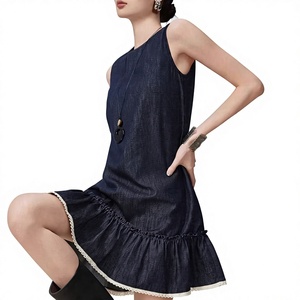 Robe <span class=keywords><strong>d</strong></span>ébardeur bleue pour femme, coupe ample, longueur genou, à volants, <span class=keywords><strong>d</strong></span>écontractée, taille unique, respirante, service OEM, collection <span class=keywords><strong>été</strong></span> 2026 - Product Image 2
