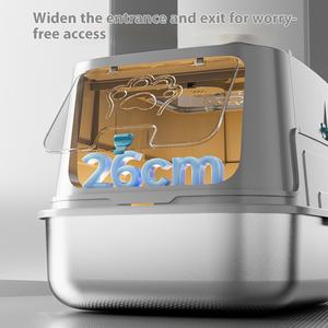 Caja de arena para gatos de acero inoxidable, control de olores, bandeja de Metal cerrada grande, fácil de limpiar, PP, limpieza de mascotas, entrada frontal, salida superior de plástico - Product Image 5