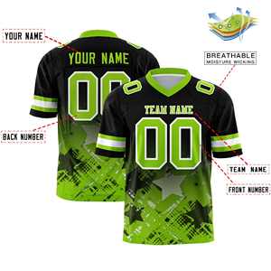 Maillot de football américain personnalisé noir et vert néon avec dégradé étoilé - Product Image 2