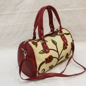 Bolso de lona de Cachemira con bordado Ari, correa de cuero PU, bolso de mano floral, bolso de viaje, logotipo personalizado - Product Image 1