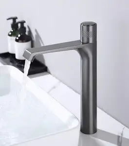 Nuovo arrivo corpo in ottone premere pulsante pistola grigio cromo acqua lavabo miscelatore rubinetto rubinetto alto bagno acqua rubinetto