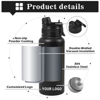 Bouteille d'eau isolée de 32 oz à double boisson en acier inoxydable à double paroi bouteille d'eau de sport sous vide avec couvercle à poignée vente en gros