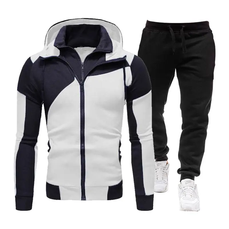 2022 Sports Color Block Coat Long Sleeved Sweat pants Hooded Plus Size Casual Sports Mens Sweatsuit