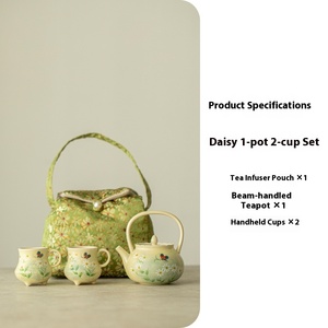 Modern Hand-Painted Kung Fu Tea Set Underglaze Color Oil Painting Daisy One Pot Two Cups Portable Storage Bag for Travel Tea Set - Product Image 6