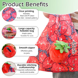 Borsa Shopping Pieghevole Personalizzata Eco-Friendly in Peluche a Forma di Fragola, Borsa Riutilizzabile Morbida e Pieghevole con Portachiavi, Borsa Ecologica OEM - Product Image 3