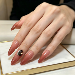 Faux ongles français amande rose dégradé pour femmes, lot de 24 pièces avec strass, amovibles et auto-adhésifs, pour <span class=keywords><strong>manucure</strong></span> - Product Image 4