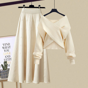 Nouvel ensemble de tricot pour femmes <span class=keywords><strong>Pull</strong></span> en tricot de <span class=keywords><strong>grande</strong></span> <span class=keywords><strong>taille</strong></span> Costume d'hiver à manches longues et col en V pour femmes Ensemble deux pièces pour femmes - Product Image 5