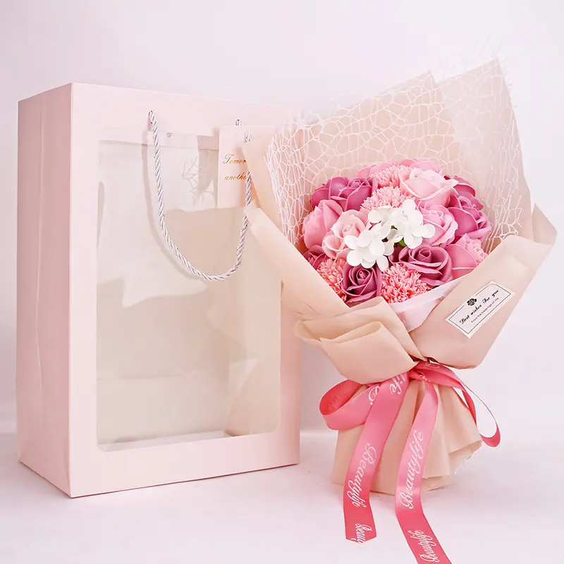 Festa della mamma regalo di san valentino creativo bouquet di rose confezione regalo di profumo di fiori bouquet di sapone 19 garofani matrimonio