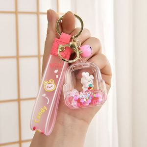 Cartoon <b>Floating</b> Liquid Quicksand Keychain with Strawberry Bunny Glitter Motion Acrylic Pendant for Bag Keys Gift - Product Image 2