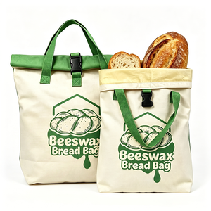 Grand sac à pain en coton biologique et cire d'abeille, réutilisable, pour levain, avec fermeture à boucle, pour conserver la fraîcheur - Product Image 1