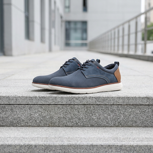Chaussures pour hommes tendance et absorbantes, style marche et voyage en extérieur, en textile bleu marine, avec empiècement de talon en cuir de vachette, basses et souples, de ville - Product Image 1