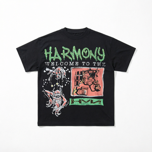 Camiseta Negra Extra Grande de Algodón Grueso para Hombre, Estilo Vintage con Estampado Gráfico Grande, Cuello Redondo, Manga Corta, Ropa Urbana - Product Image 1