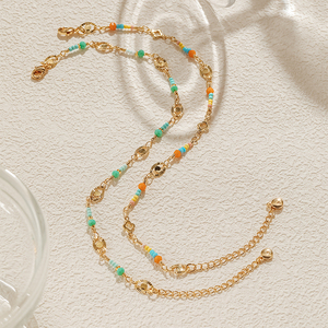 Chevillère de mode plaquée or 18 carats de qualité supérieure avec perles de cristal peintes à la main, bracelet de cheville réglable en cuivre pour l'été et la plage - Product Image 4