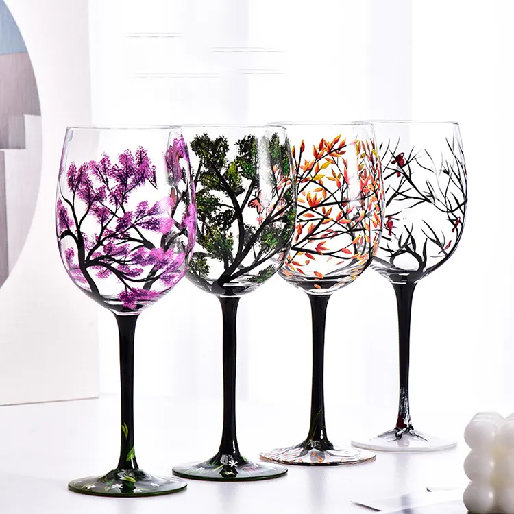 Light luxury ins crystal glass red wine glass four seasons painted highball egg glass