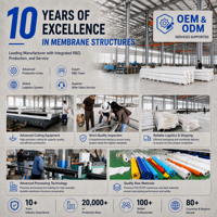 Structure de toit tendue personnalisée HUIMING pour terrain de padel, en membrane architecturale, résistante au feu, écologique, en PVDF
