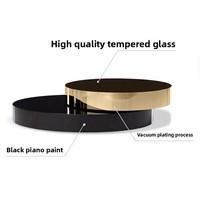 Ensemble de 2 tables basses gigognes, tables d'appoint rondes en verre noir avec bordure dorée moderne, meubles de salon de luxe minimalistes