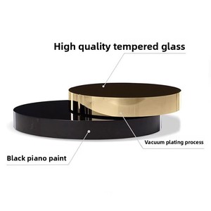 Ensemble de 2 tables basses gigognes, tables d'appoint rondes en verre noir avec bordure dorée moderne, meubles de salon de luxe minimalistes - Product Image 4