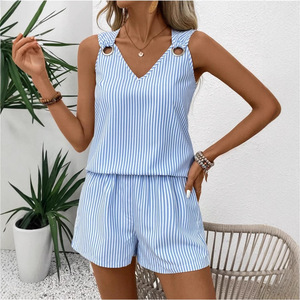 Nuova Collezione <span class=keywords><strong>Primavera</strong></span> Estate: Completo <span class=keywords><strong>Donna</strong></span> <span class=keywords><strong>Casual</strong></span> Senza Maniche con Dettagli Traforati, Tinta Unita, Moda Blusa e Pantaloni - Product Image 2