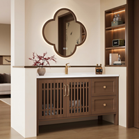 Meuble-lavabo moderne autoportant multifonctionnel étanche avec miroir LED tactile et vasque en céramique pour villas, personnalisable