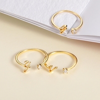 G265 personnalisé 18K plaqué or Zircon lettre Alphabet A-Z 26 bague initiale